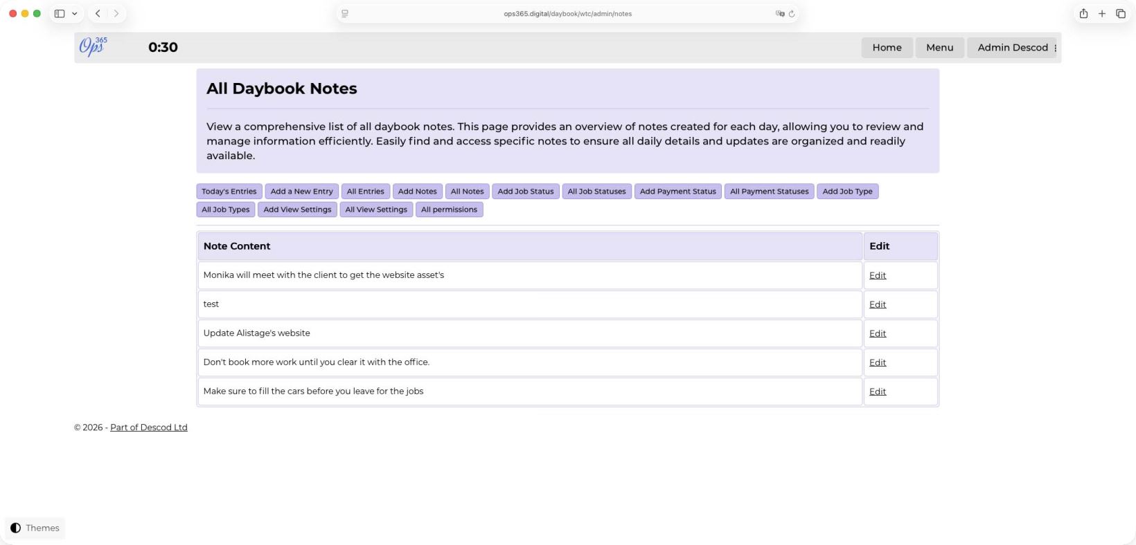 Add daily notes visible to all staff - Daybook